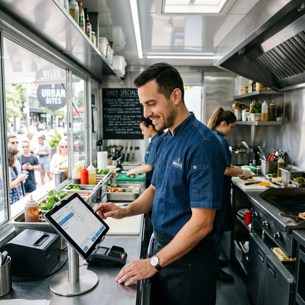 Chef checking orders on tablet